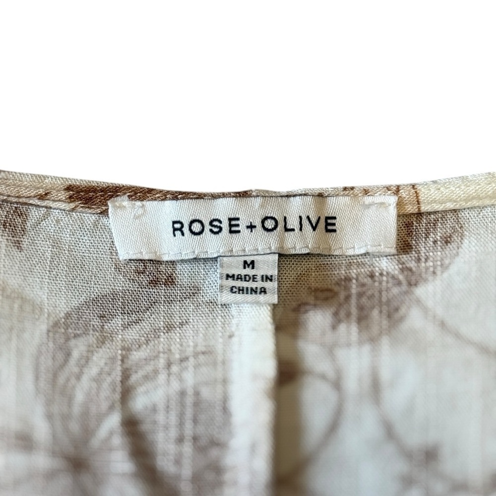 Rose & Olive Floral V-Neck Dolman Sleeve Blouse - White and Brown Size M #1496 - Picture 6 of 6